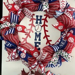Home Baseball Holiday Wreath - Red, White & Blue